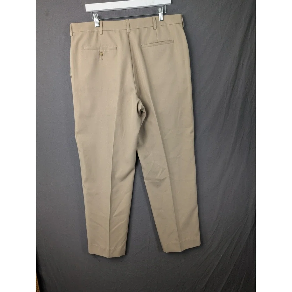 PGA Tour Mens Golf Pants 36x30 Khaki Tan Flat Front Performance Polyester 5640